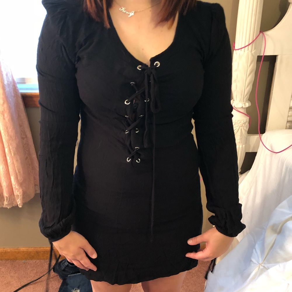 Black tie up dress
